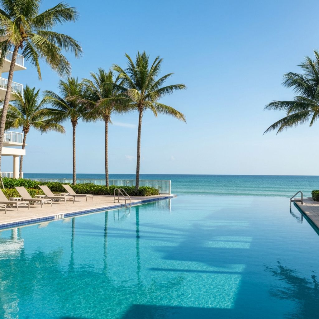 Luxury condo resort pool overlooking ocean